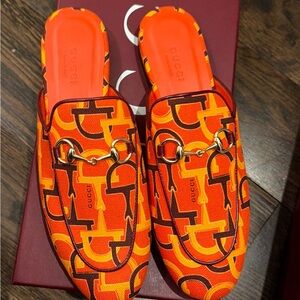 Gucci Orange and Yellow Monogram Horsebit Mule